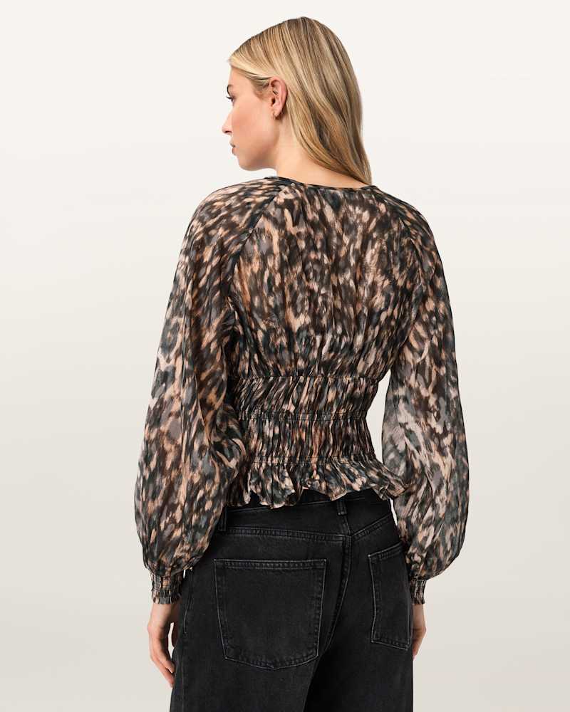 Cern Animal Print Shirred Top