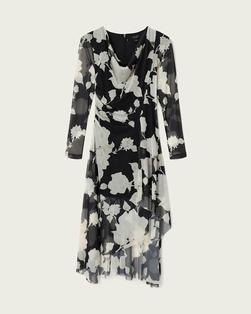 Loria Draped Mesh Midi Dress