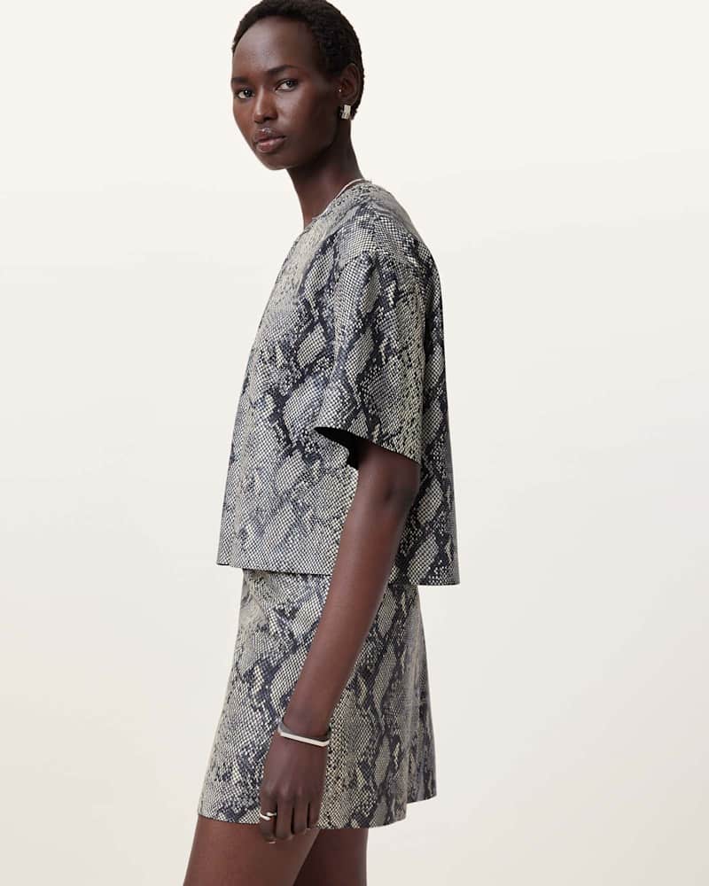 Renai Foil Snake Print Suede T-Shirt