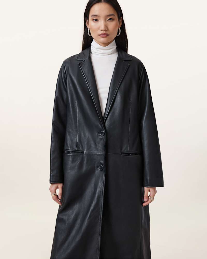 Aire Long Line Leather Coat