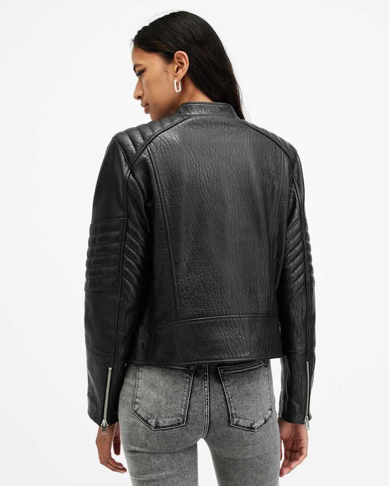 Cawley Funnel Neck Leather Biker Jacket