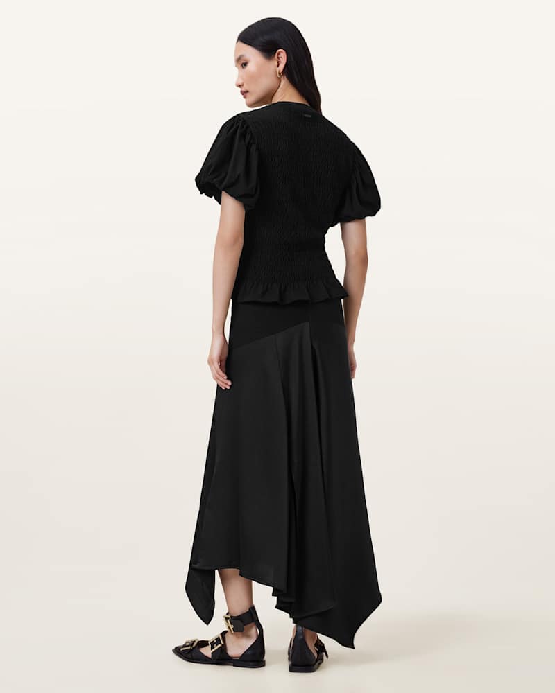 Pia Satin Asymmetric Maxi Skirt