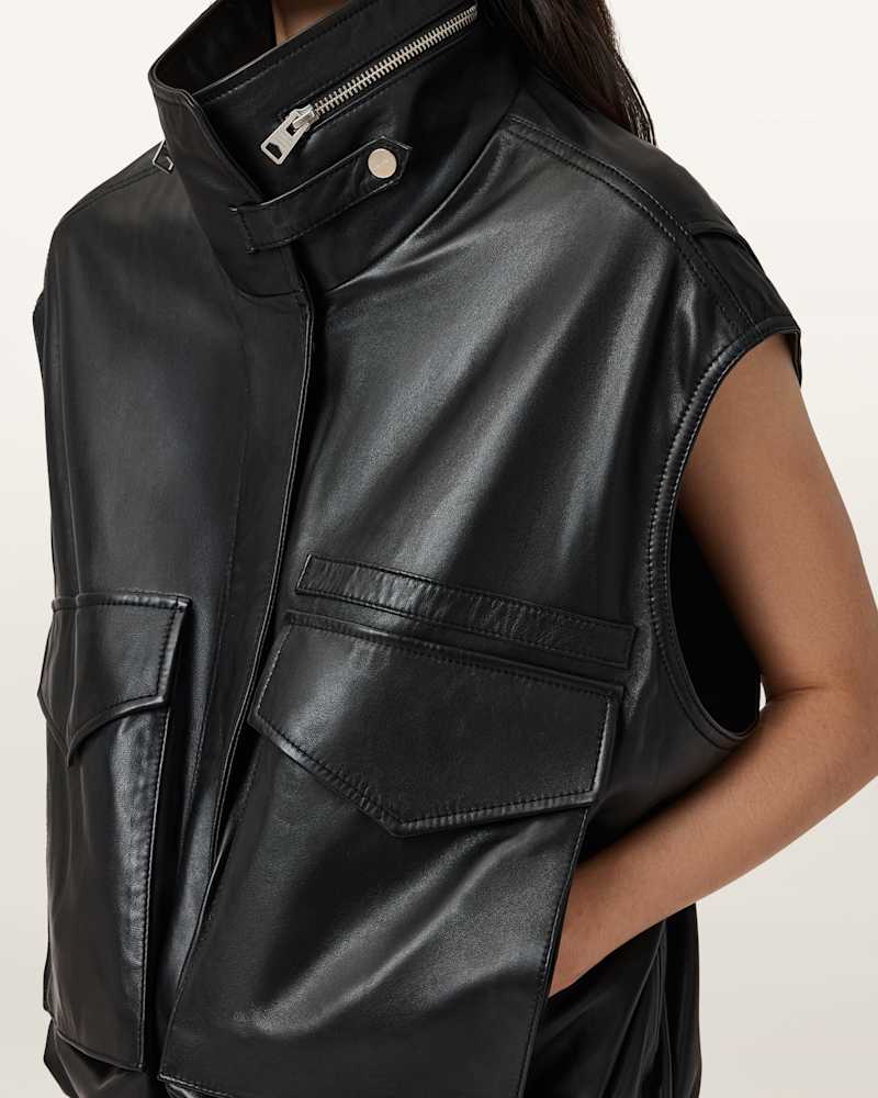 Clay Funnel Neck Leather Gilet
