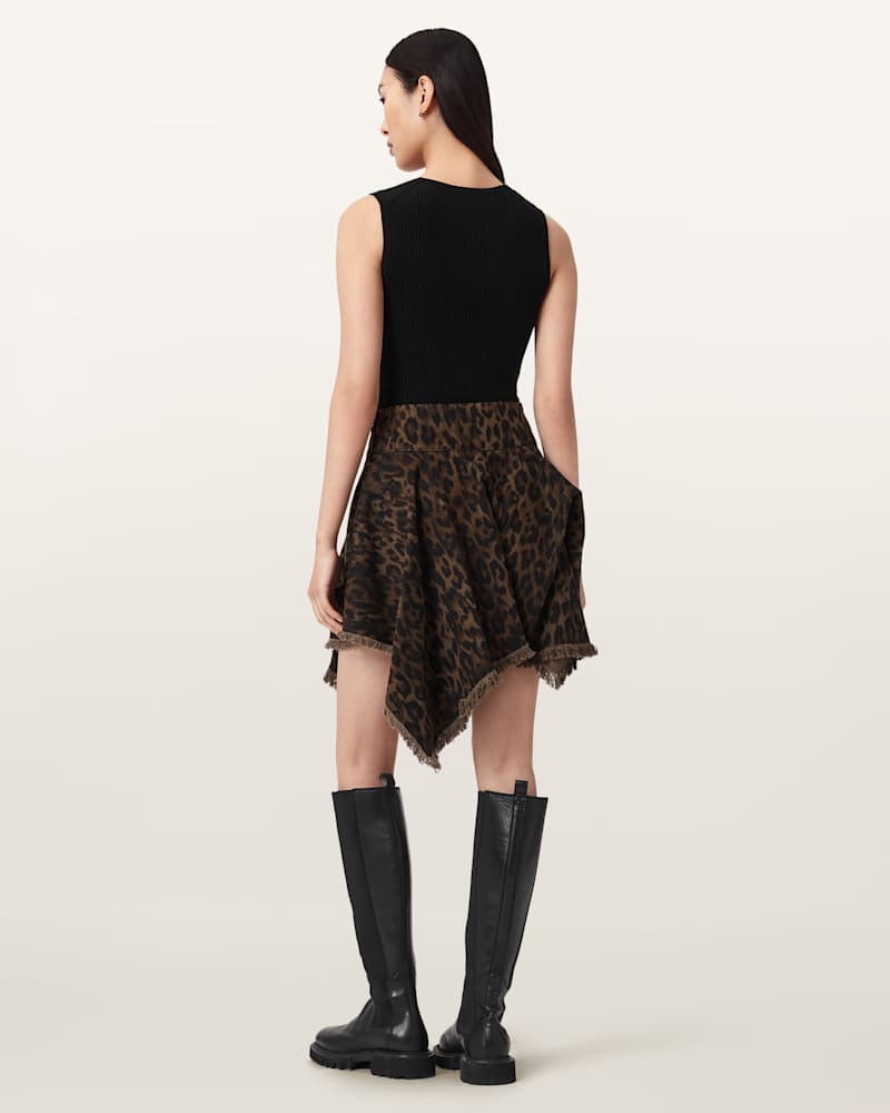Crissy Leopard Print Denim Mini Skirt