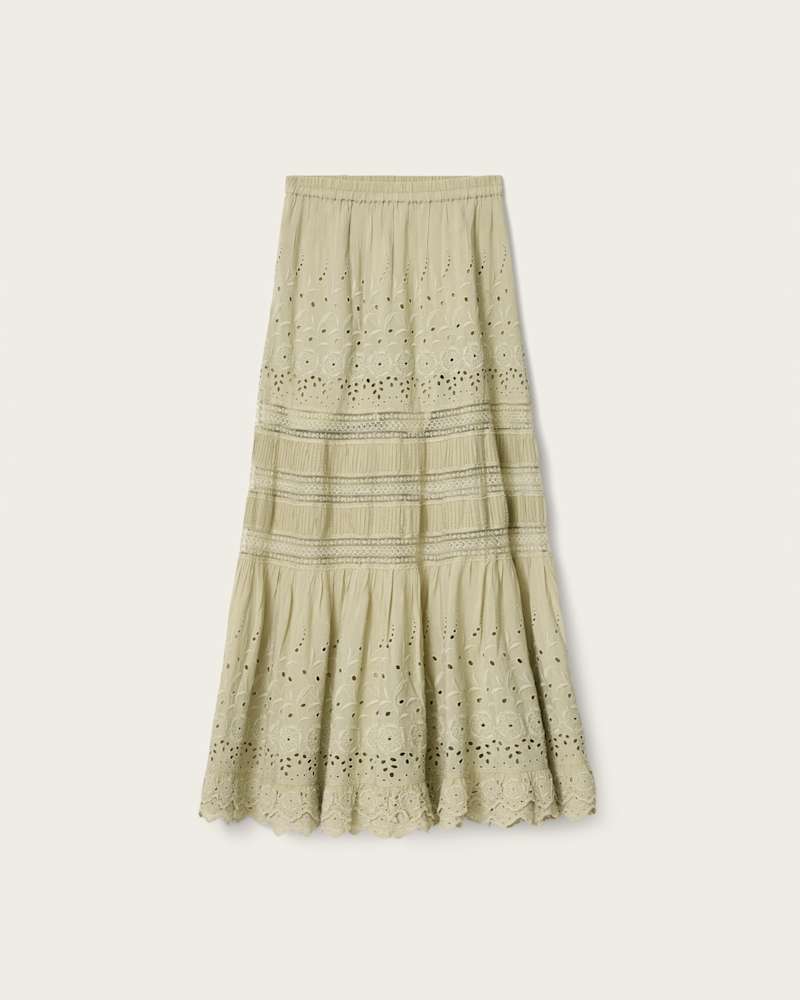 Camille Embroidered Tiered Maxi Skirt