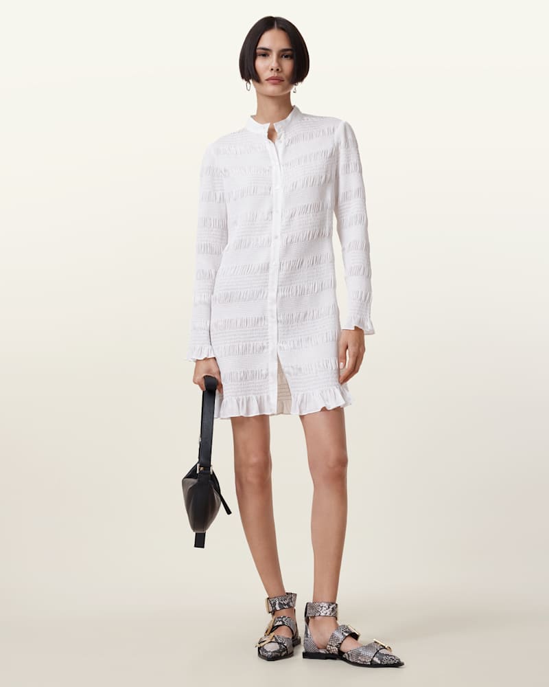 Meg Shirred Mini Shirt Dress