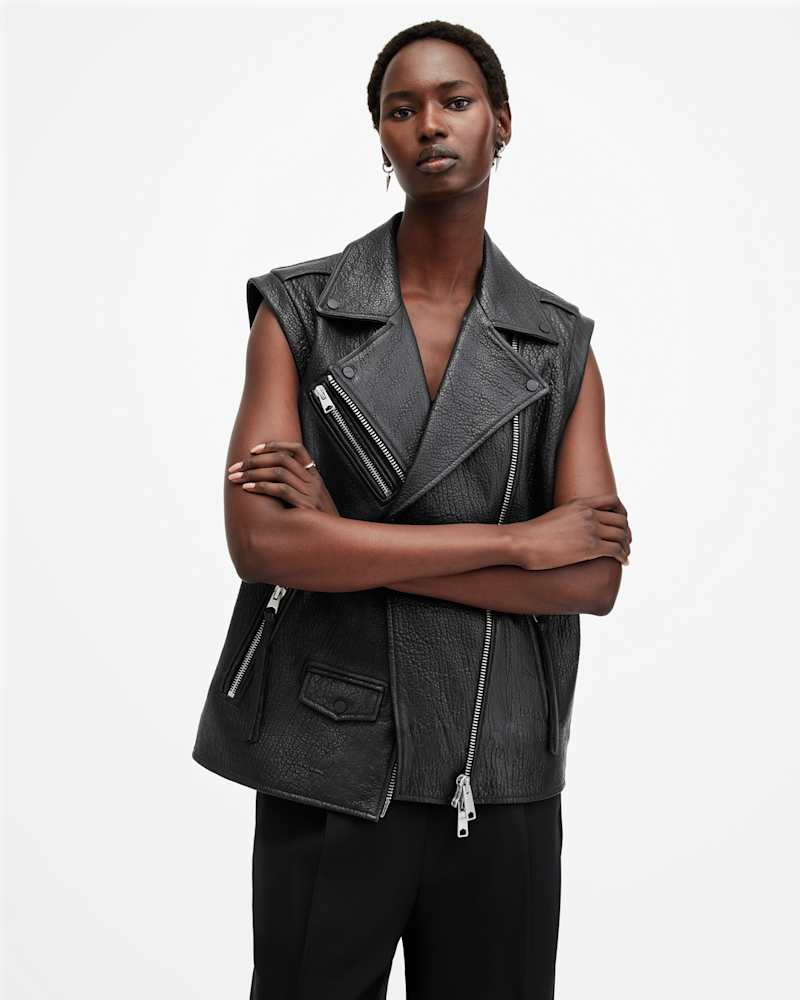 Billie Relaxed Fit Leather Biker Gilet