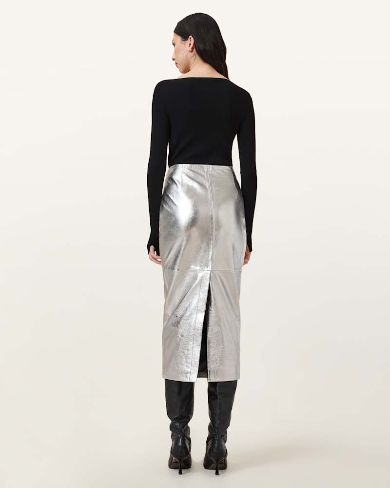 Renai Slim Fit Leather Pencil Skirt