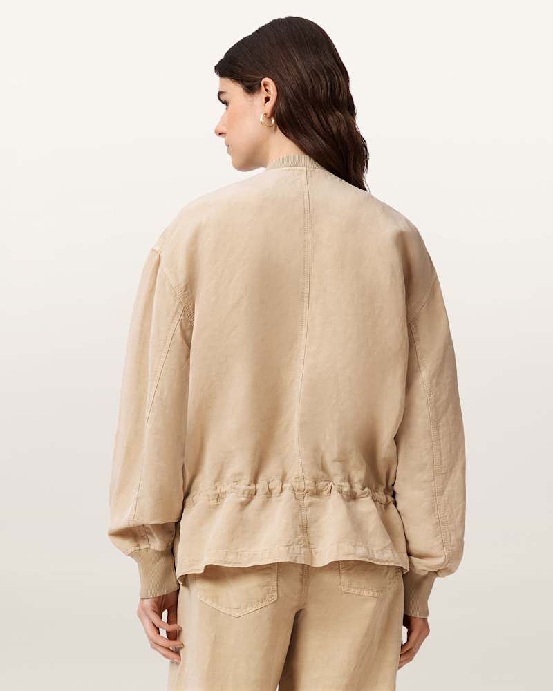 Sofi Linen Blend Drawstring Bomber Jacket
