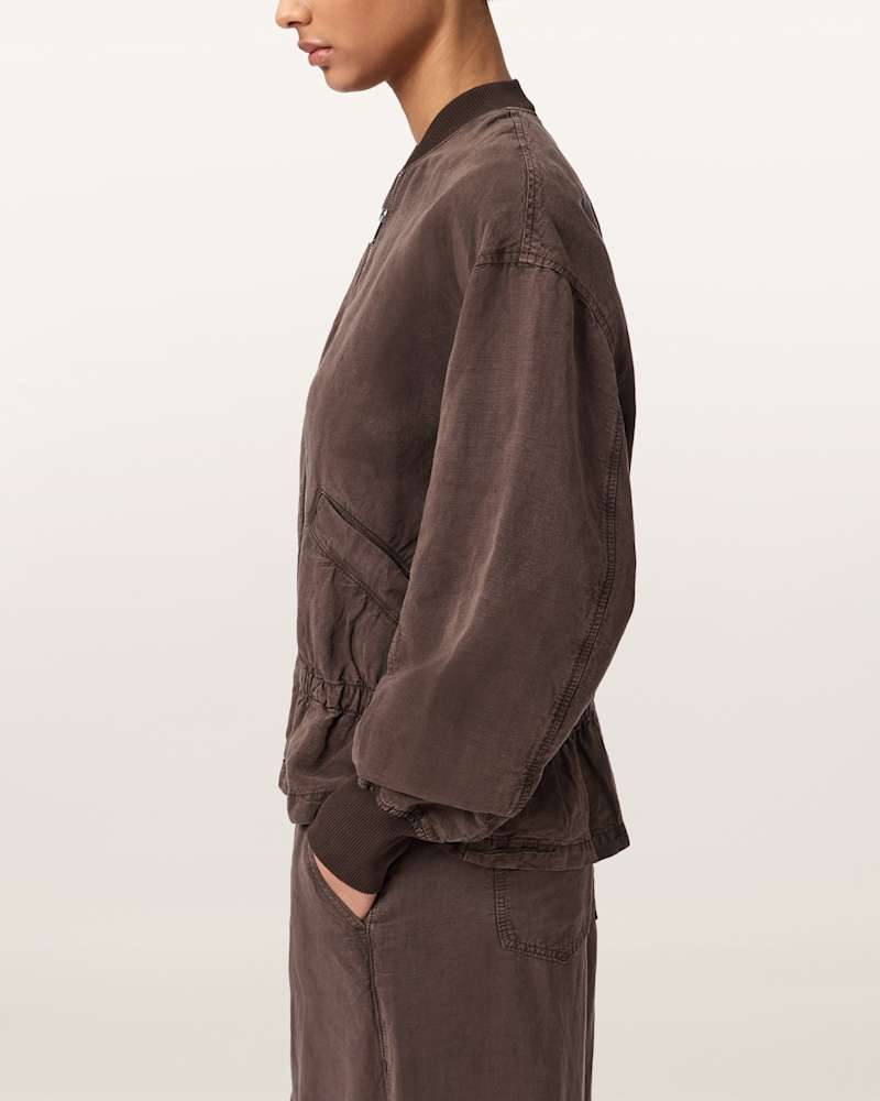 Sofi Linen Blend Drawstring Bomber Jacket