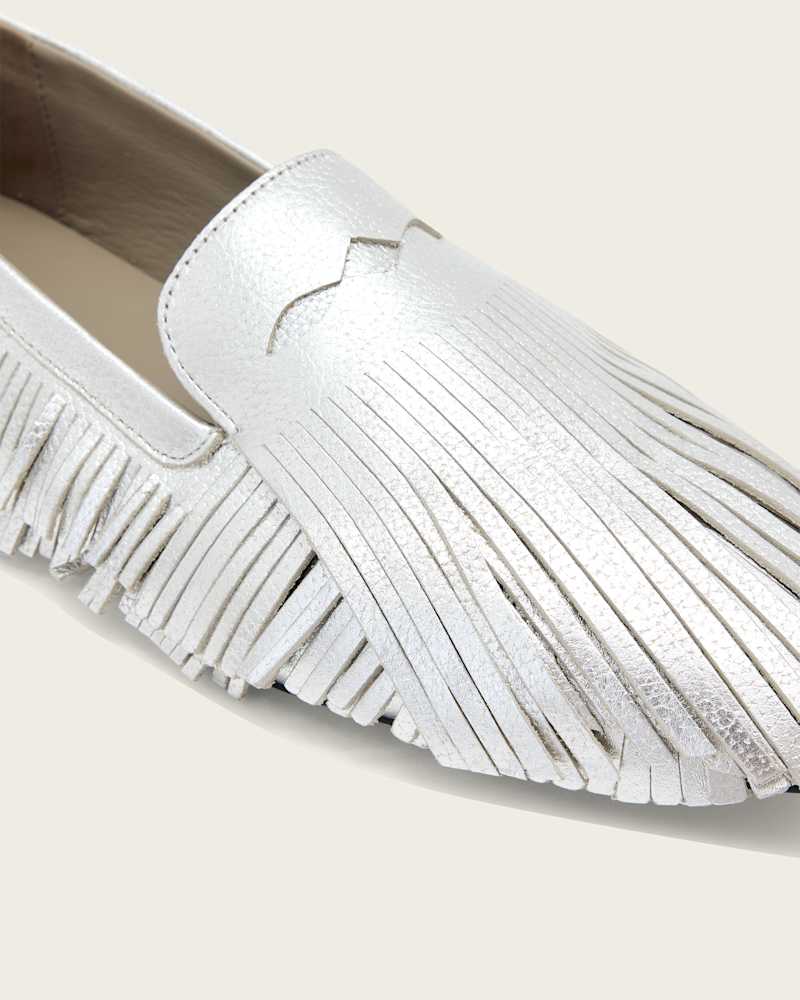 Sandy Metallic Fringe Loafers