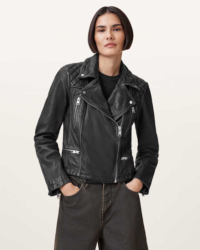 Cargo Distressed Leather Biker Jacket