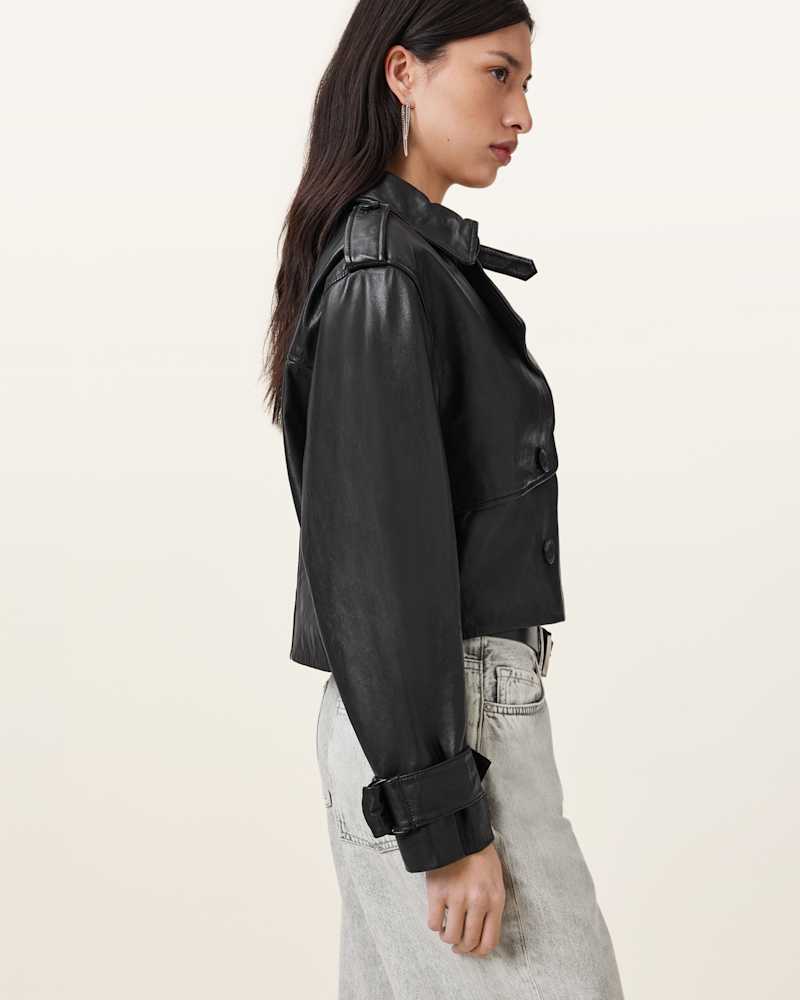 Hendry Cropped Leather Trench Coat