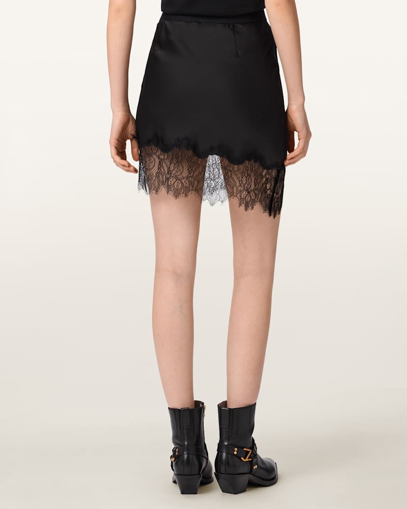 Azar Lace Trim Satin Mini Skirt