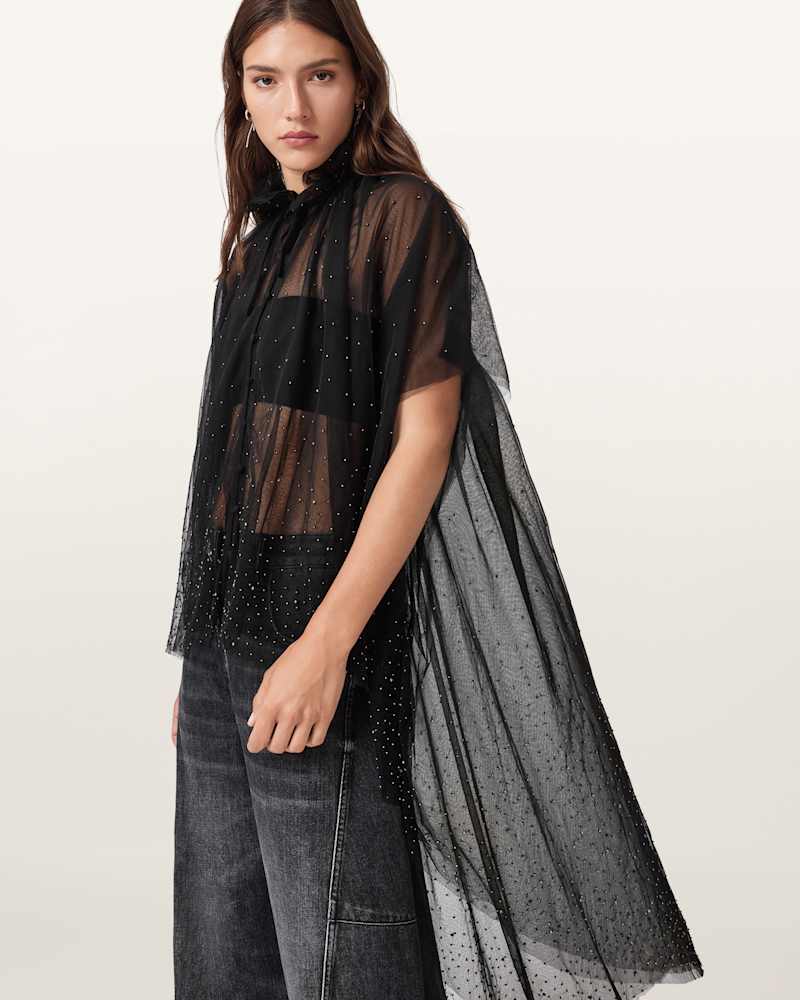 Sez Embellished Tulle Cape