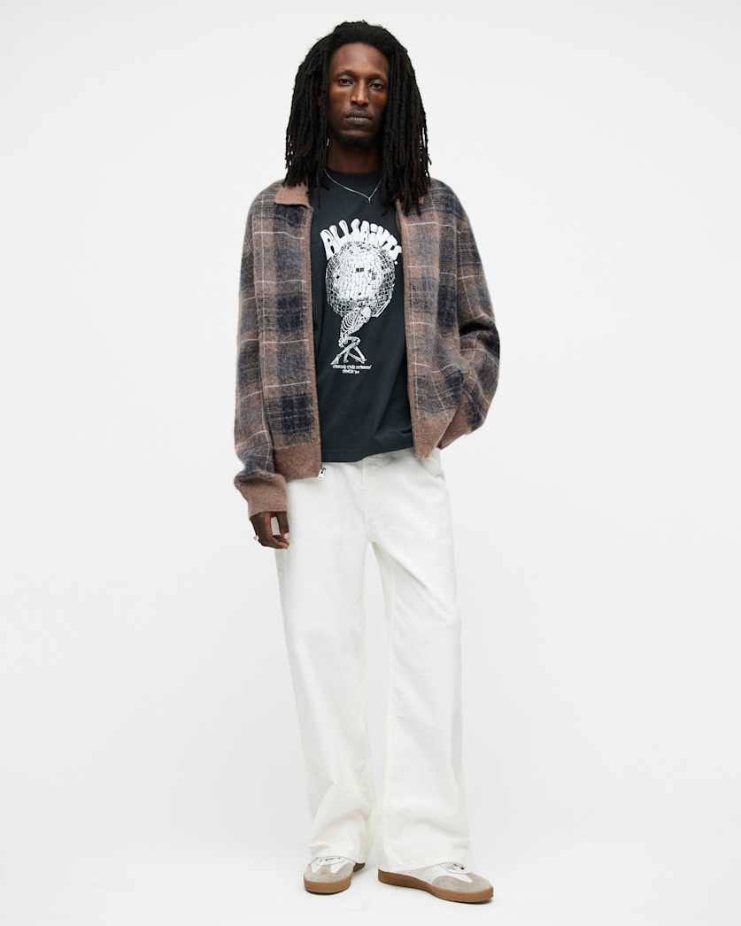 Robbie Zip Up Brushed Checked Cardigan