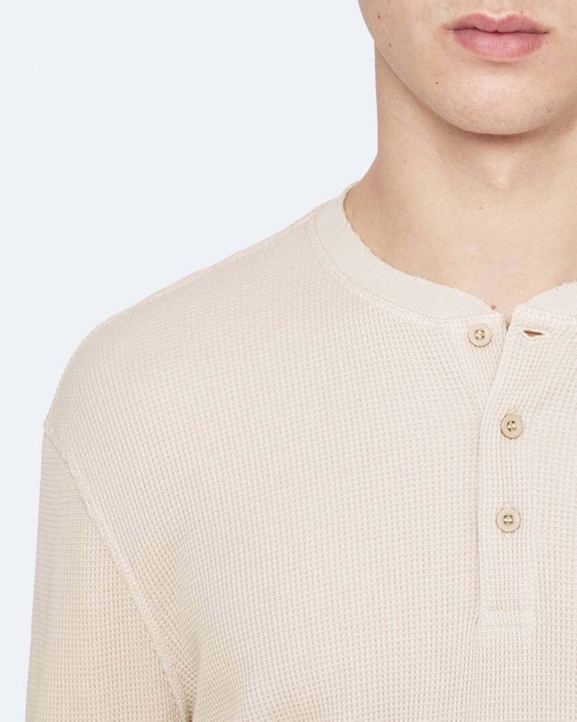 Raine Waffle-Knit Long-Sleeve Henley Top