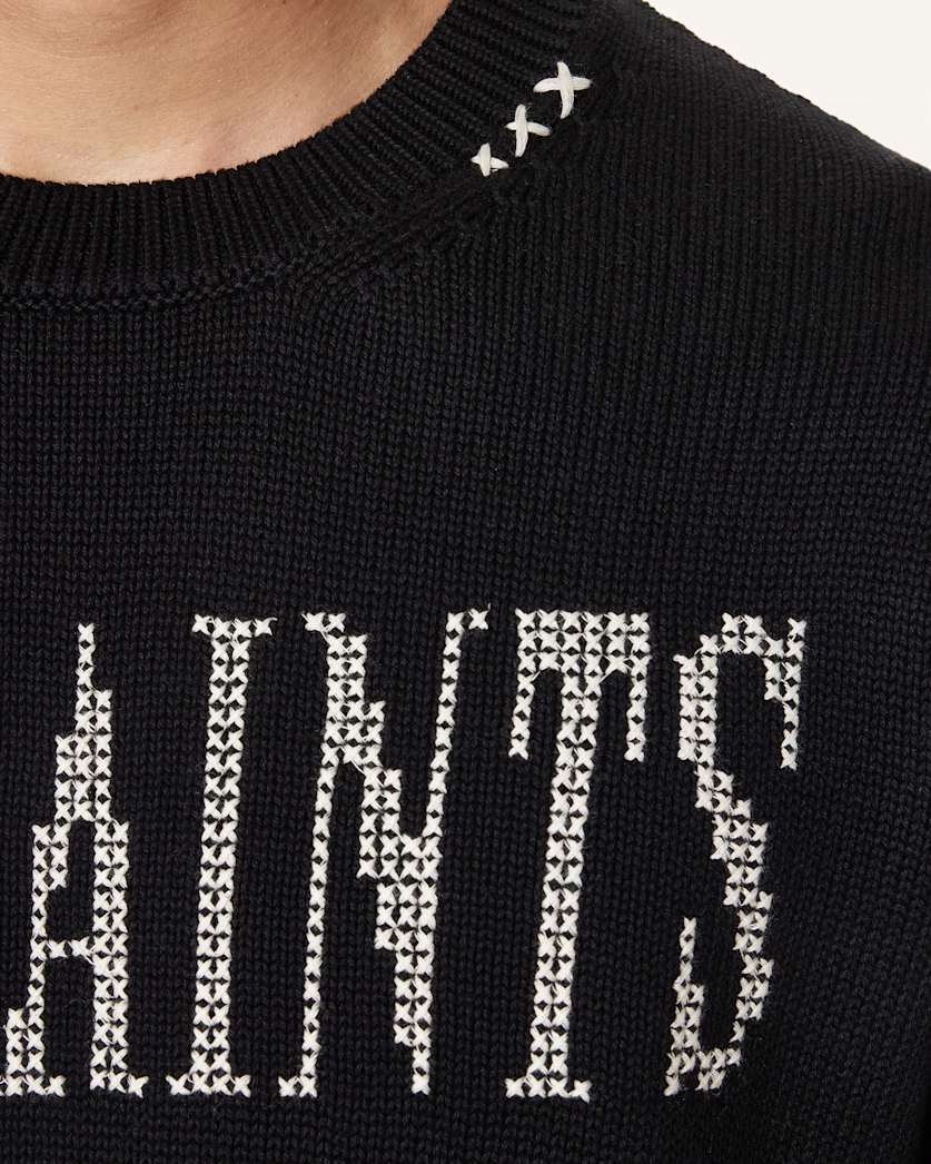 Crossed Oversized Crew Neck Embroidered Jumper