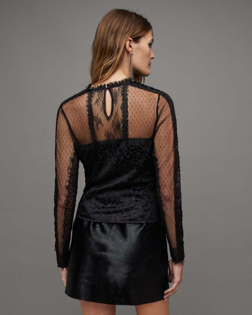 Mila Lace Trim Leopard Print Mesh Top