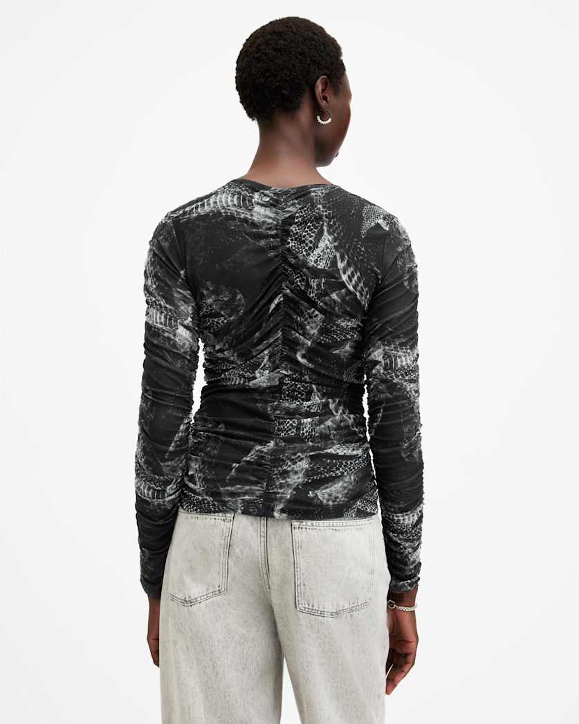 Keiko Mesh Gathered V-Neck Top