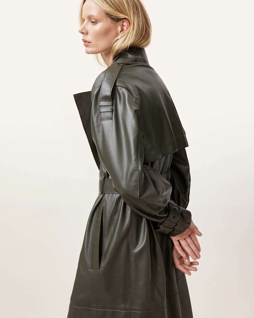 Inez Leather Long Trench Coat