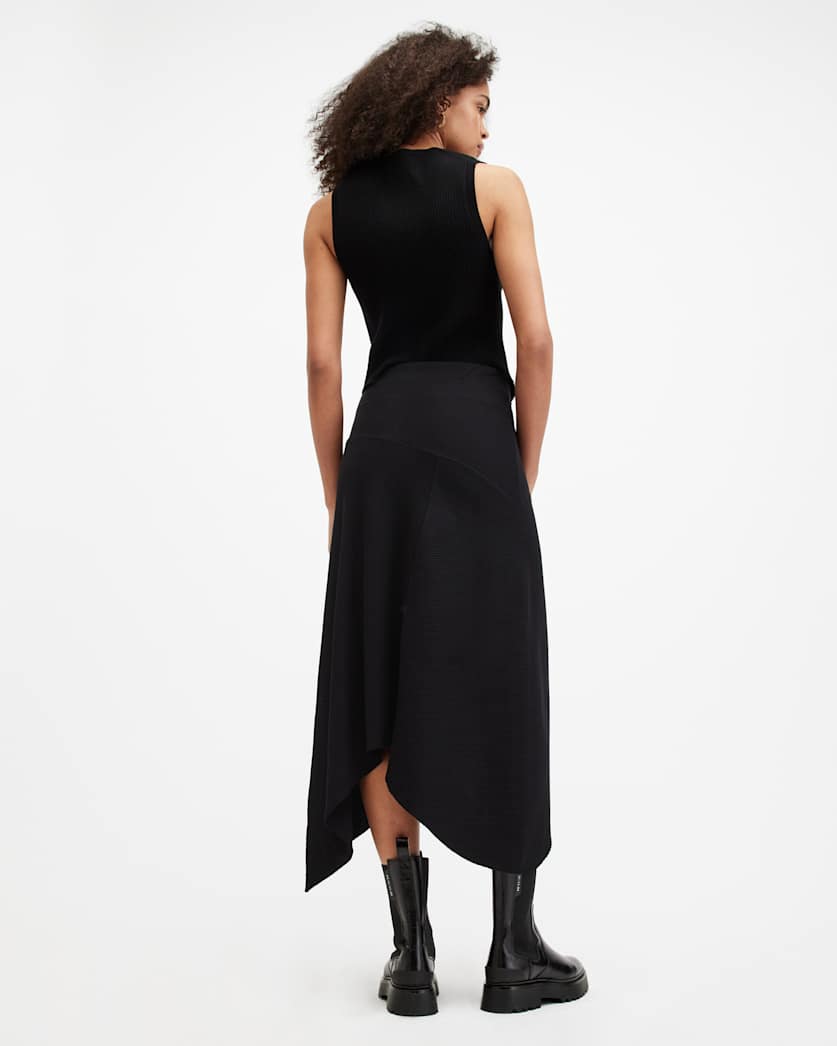 Gia Ribbed Asymmetric Midi Skirt