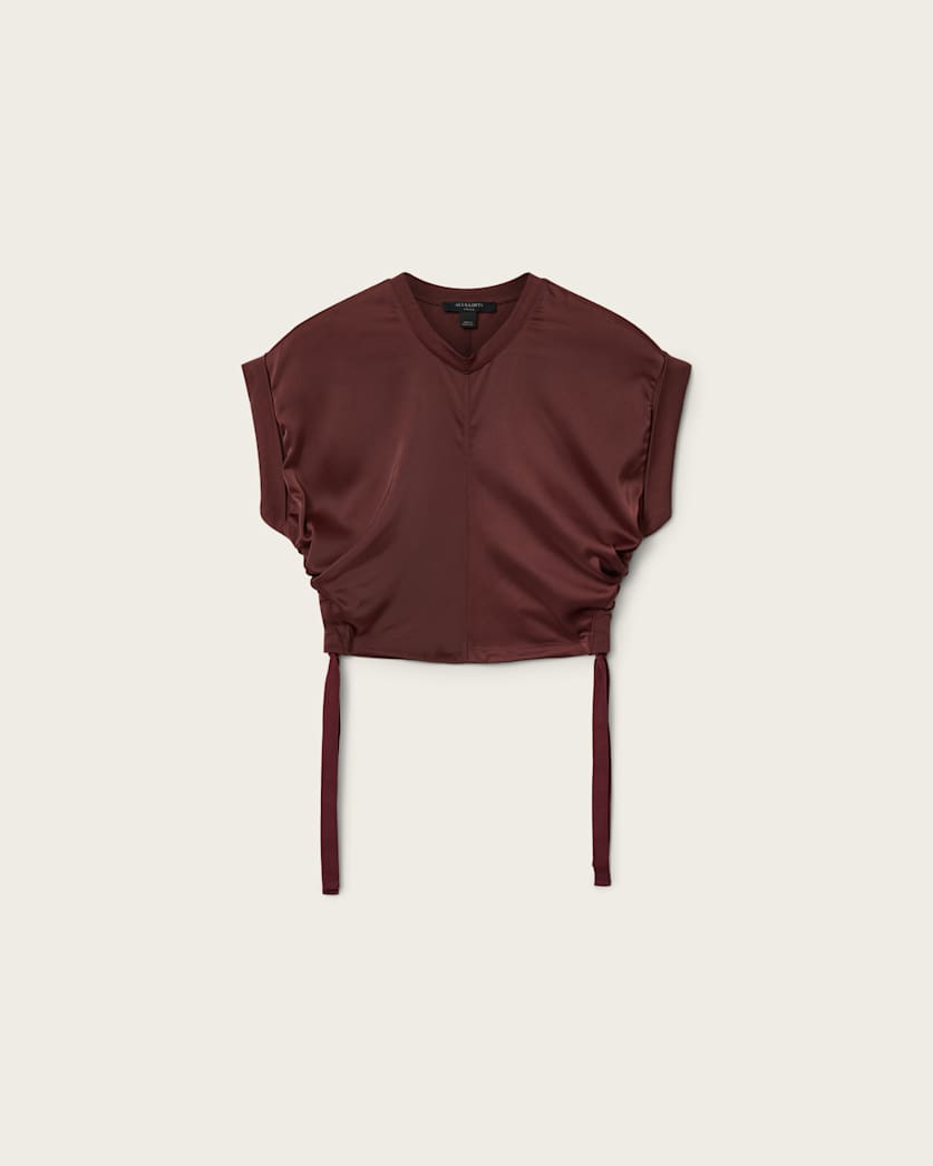 Mira Cropped Satin Drawcord T-Shirt