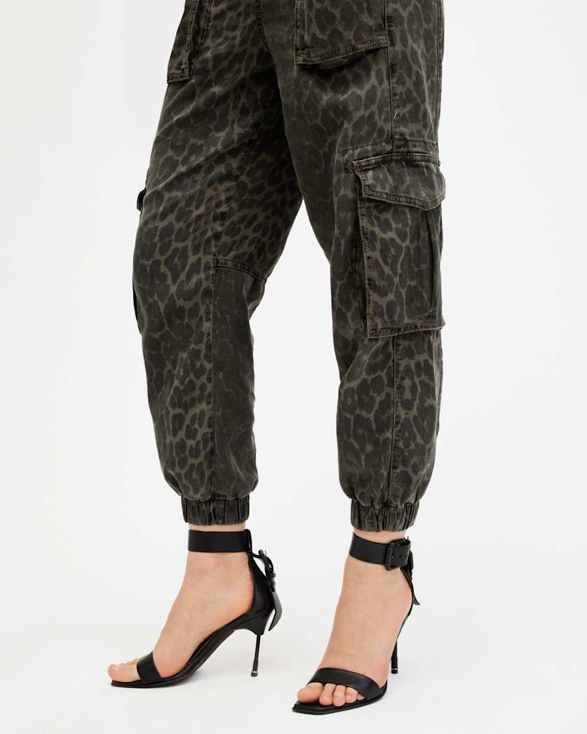 Freda Leopard Print Denim Cargo Trousers