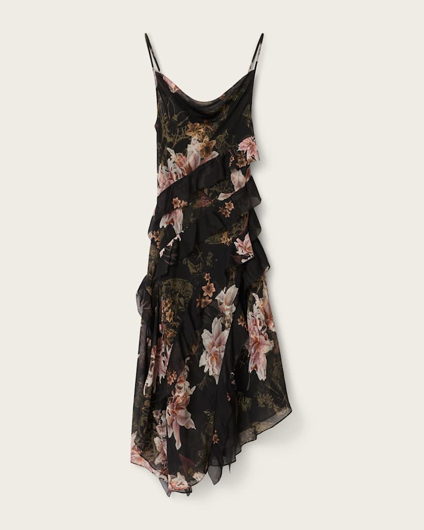 burgundy floral formal dress Black Floral Jacquard Piper Swing Dress – Unique Vintage main image 1