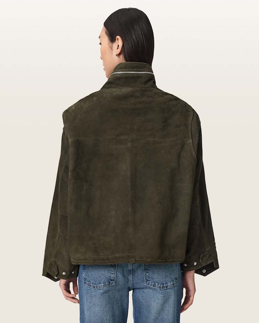 Clay Funnel Neck Suede Cropped Jacket