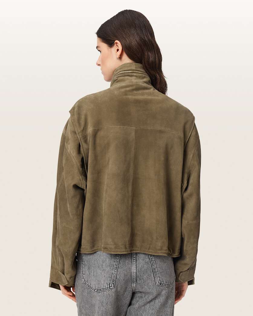 Clay Funnel Neck Suede Cropped Jacket