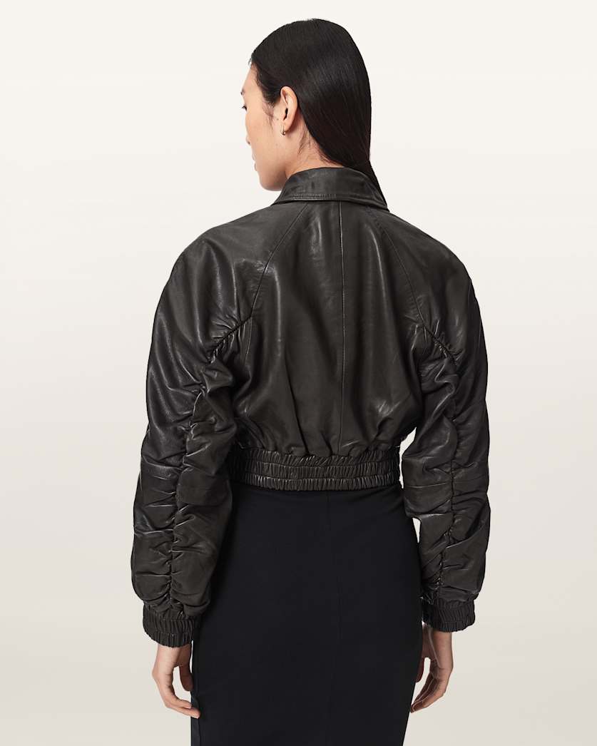 Anouk Cropped Leather Bomber Jacket