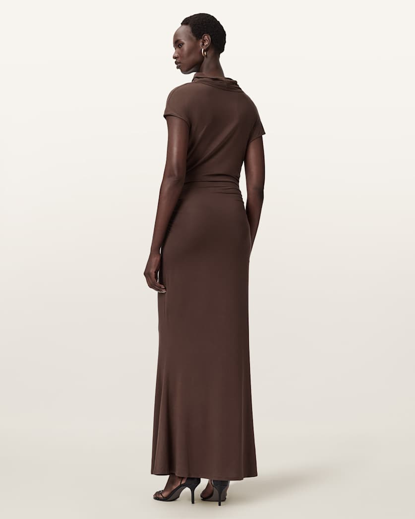 ALLSAINTS Women's Selena Bodycon Maxi Dress , Brown , Size 8