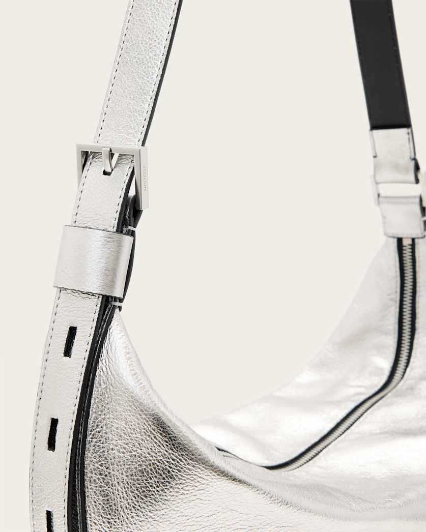 Half Moon Metallic Leather Crossbody Bag