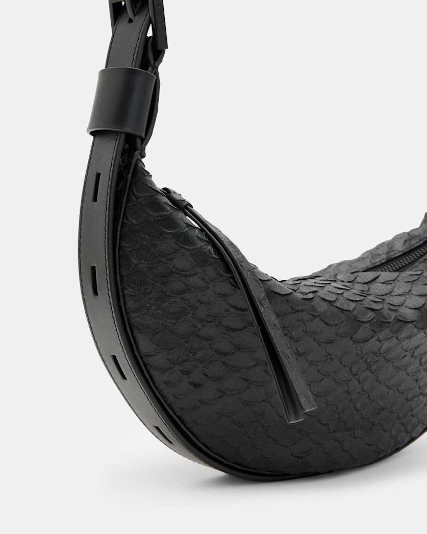 Half Moon Snake Effect Leather Bag