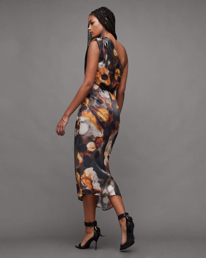 Laura Silk Blend One Shoulder Maxi Dress