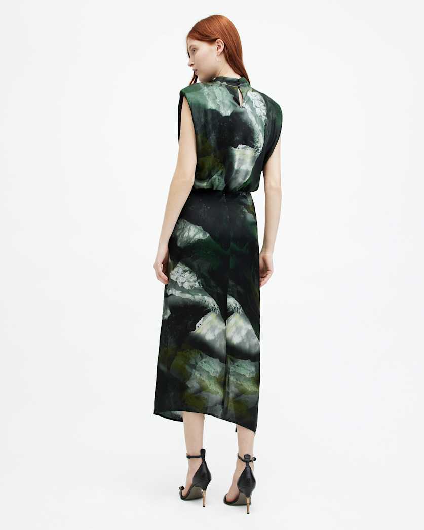Isa Silk Blend Camo Print Midi Dress