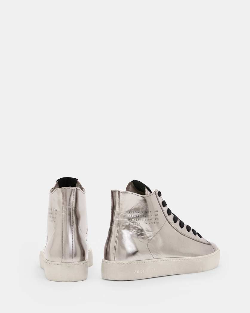 Tana Metallic Leather High Top Sneakers Silver ALLSAINTS US - Main Image