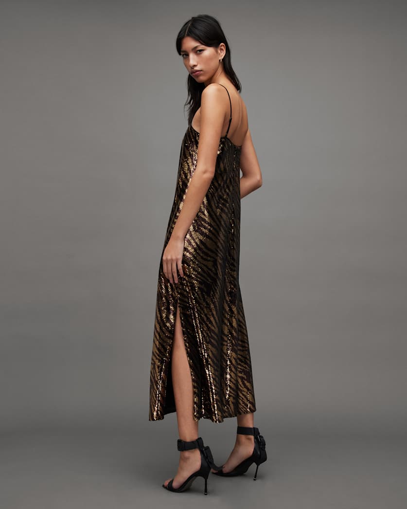 Bonnie Sequin Tiger Stripe Slip Dress