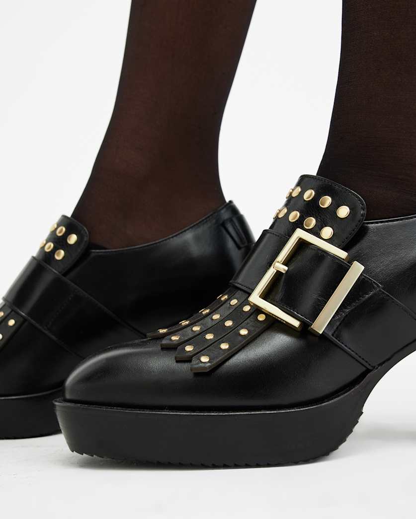 Zia Studded Leather Heeled Loafers