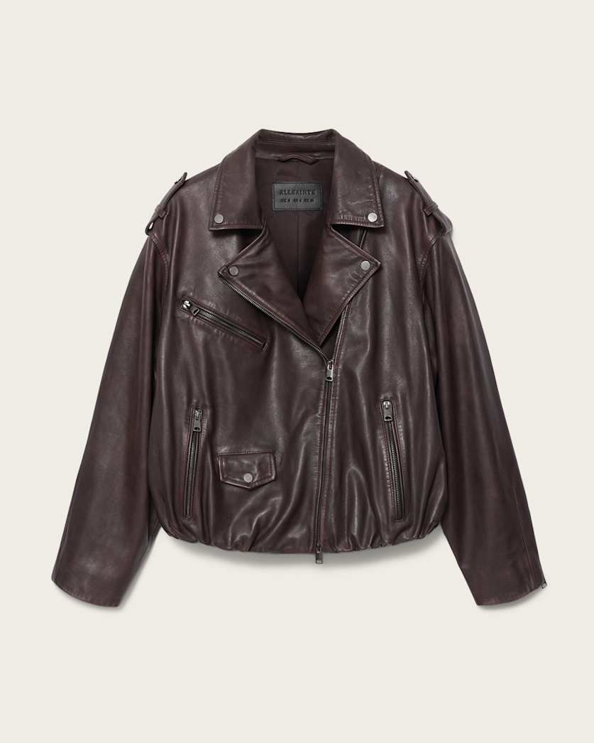 Samina Relaxed Fit Leather Biker Jacket
