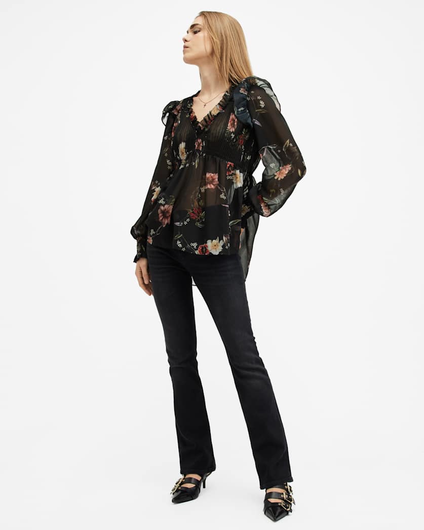 Iryna Frill Printed Sheer Top