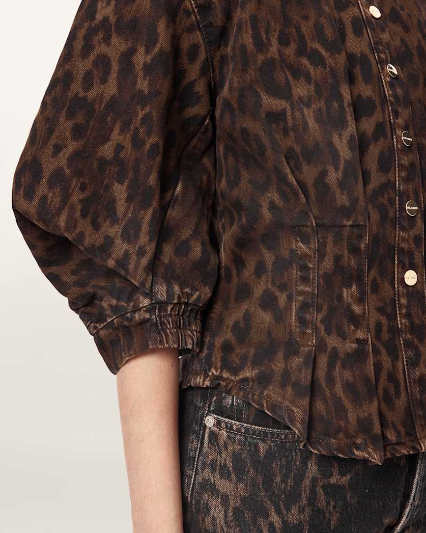Nancy Leopard Print Denim Shirt
