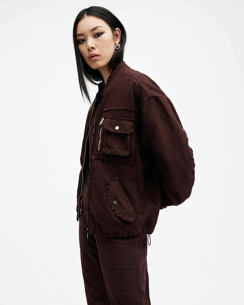 Rue Linen Blend Denim Bomber Jacket