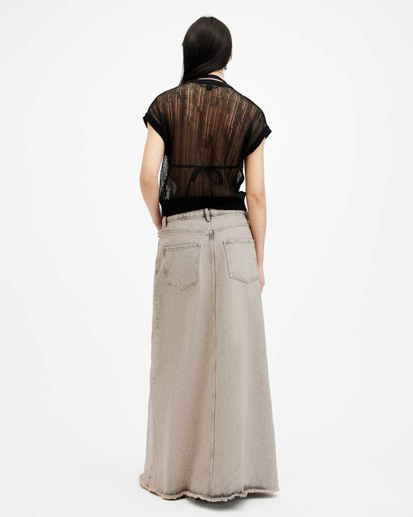 Noir Crossover Waist Denim Maxi Skirt
