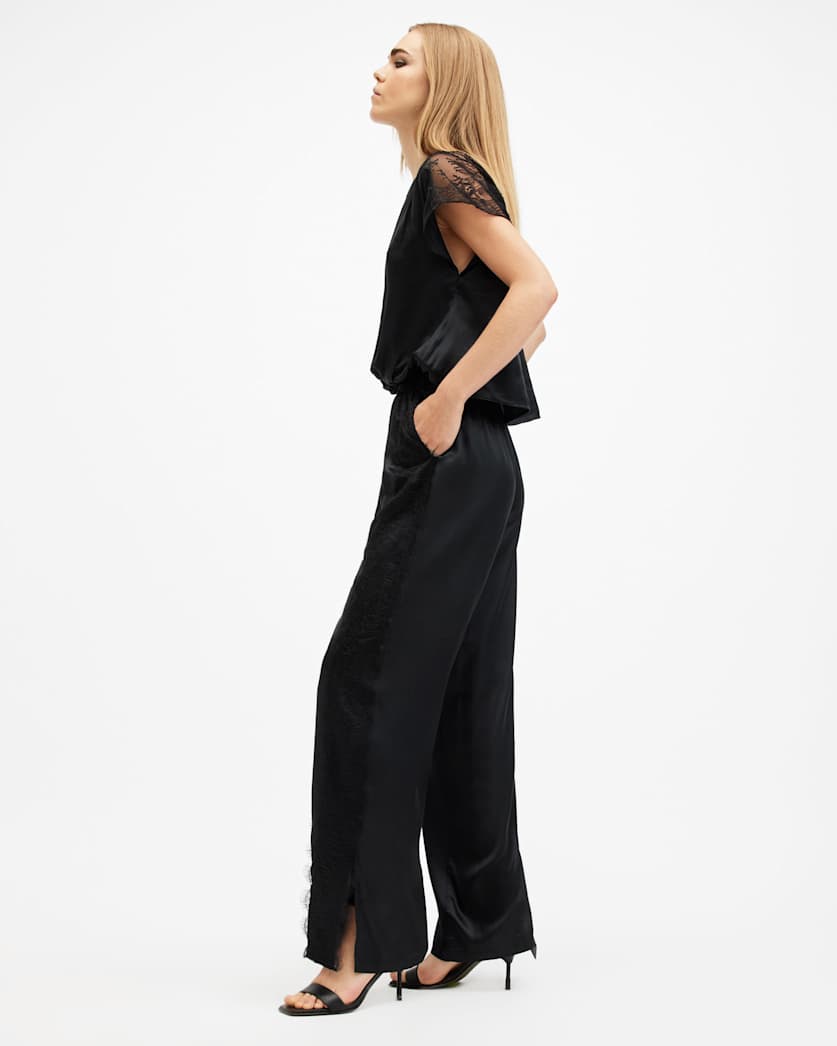 Mari Silk Blend Lace Trim Jumpsuit