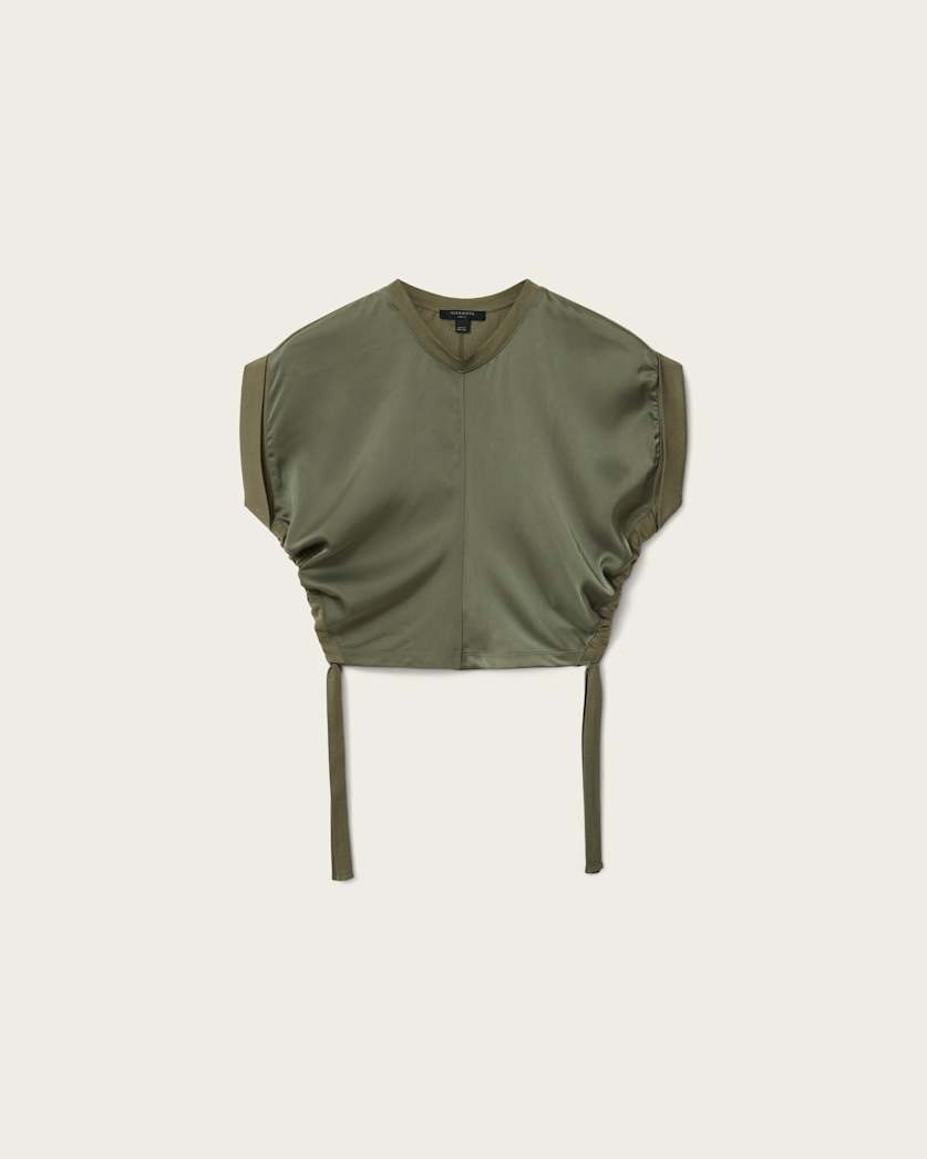 Mira Cropped Satin Drawcord T-Shirt
