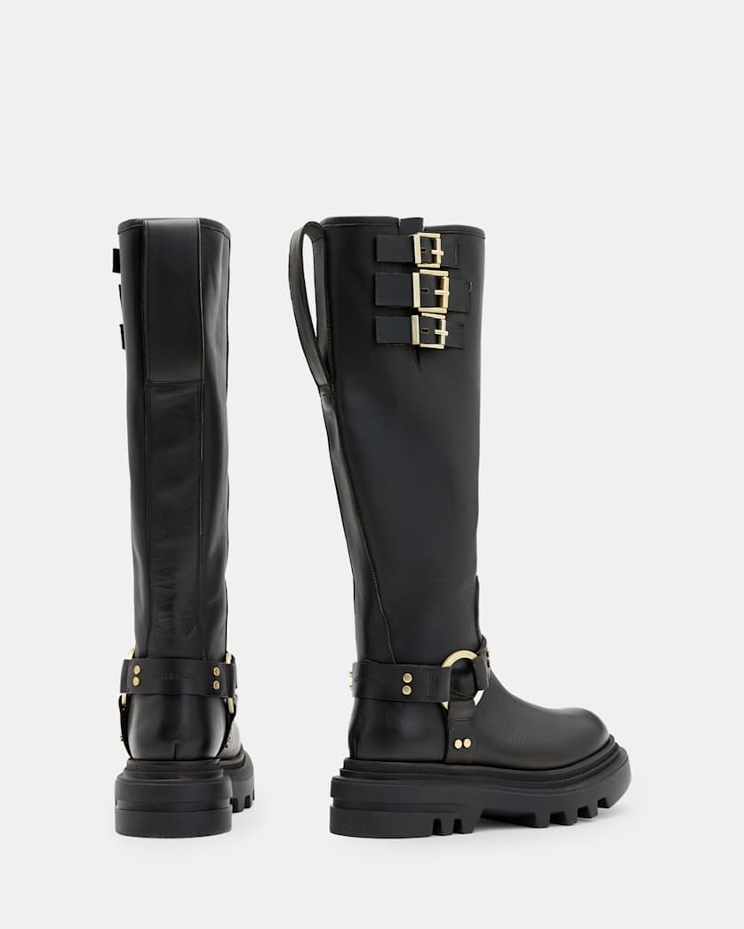 Jade Knee High Leather Biker Boots