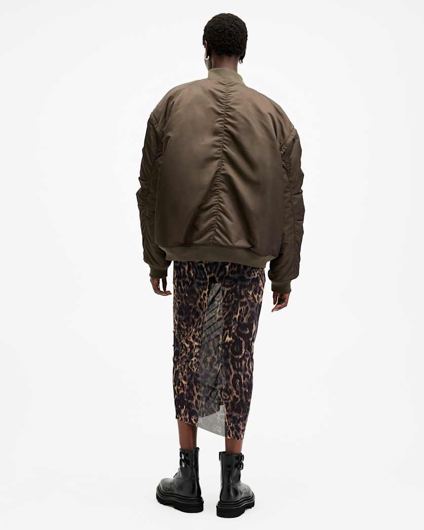 Nora Leopard Print Mesh Midi Skirt