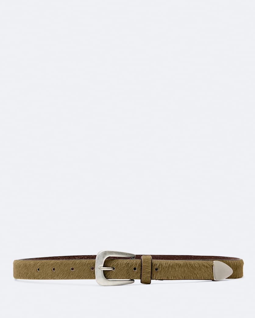 Romy Metal-Tipped Haircalf Leather Belt